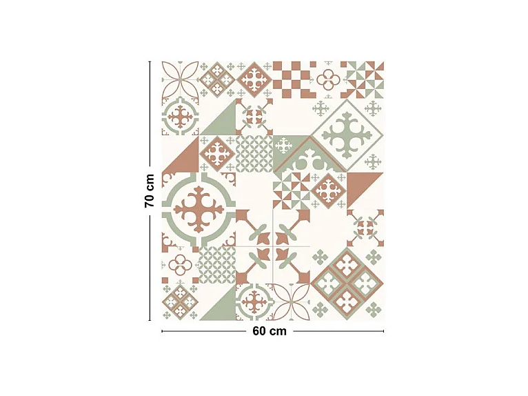 Fond de hotte adhésif en aluminium effet carreaux de ciment vert - 70x60 cm