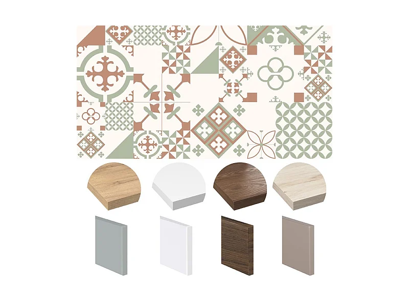 Fond de hotte adhésif en aluminium effet carreaux de ciment vert - 70x60 cm