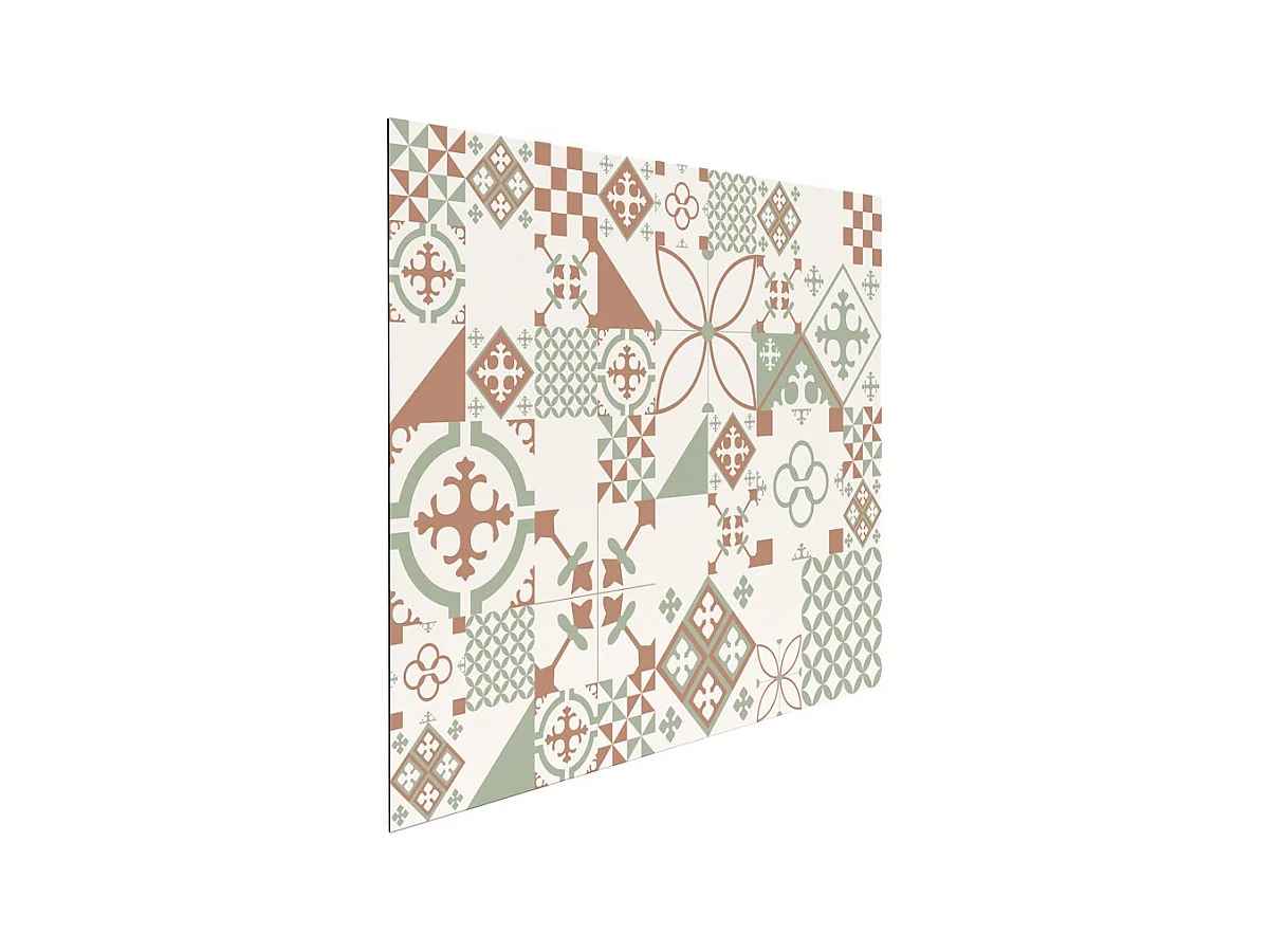 Fond de hotte adhésif en aluminium effet carreaux de ciment vert - 70x60 cm