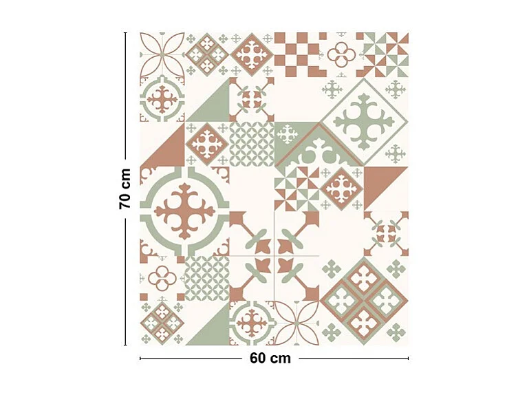 Fond de hotte adhésif en aluminium effet carreaux de ciment vert - 70x60 cm