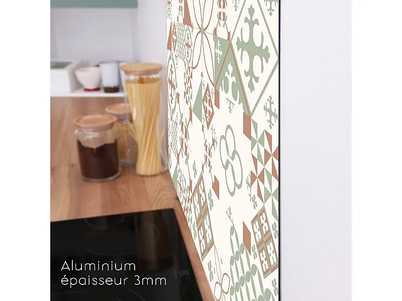 Fond de hotte adhésif en aluminium effet carreaux de ciment vert - 70x60 cm