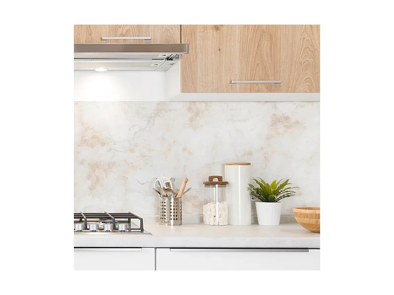 Crédence cuisine adhésive en aluminium effet marbre beige 240x45 cm (en 2 bandeaux)