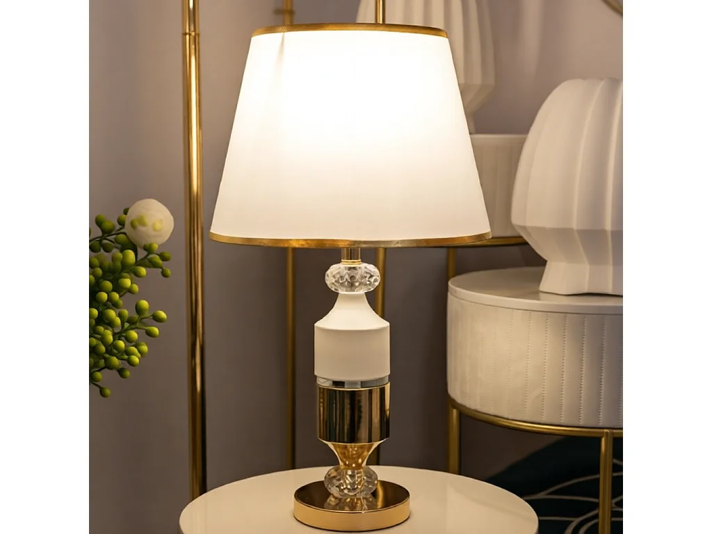 Lampa stołowa Gipsy, kolor złoty i biały, żelazo, 30 x 30 x 52 cm, 1 x E27, Mauro Ferretti