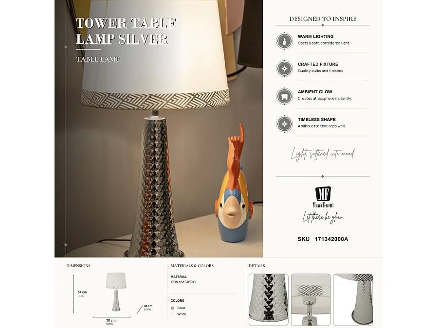 Lampe à Poser Design "Tower" 54cm Argent