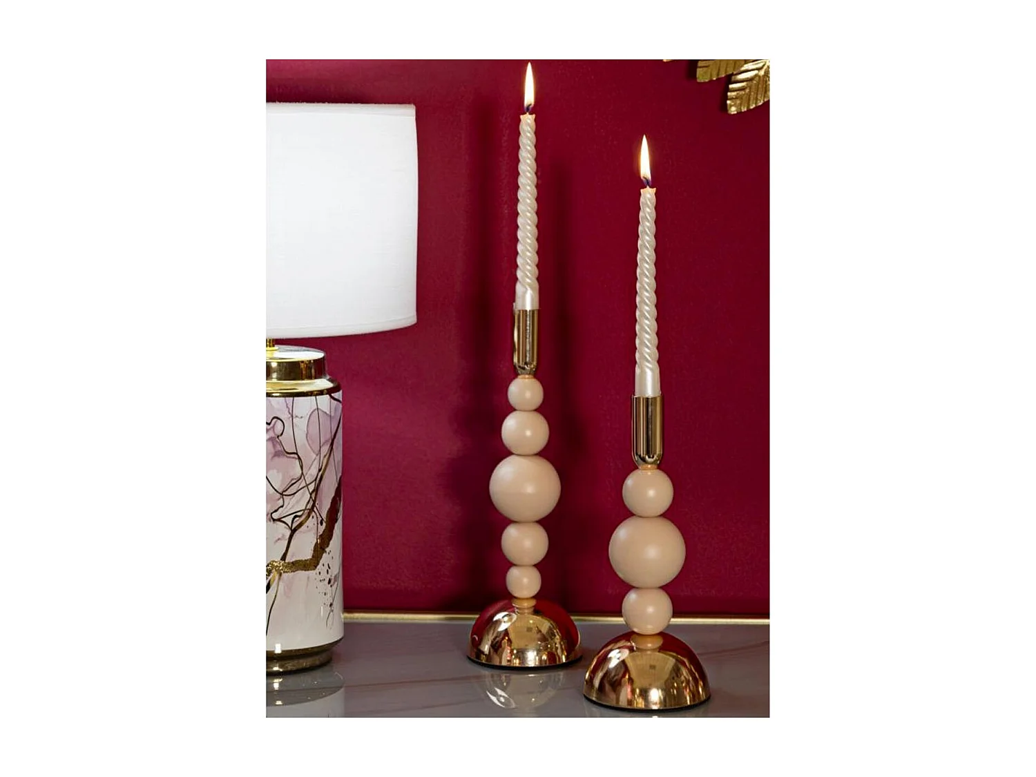 Lot de 2 Chandeliers "Bolly" 29cm Rose & Or