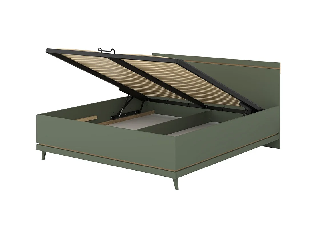 Lit coffre NOKI – 180x200 cm vert et bois – Style scandinave