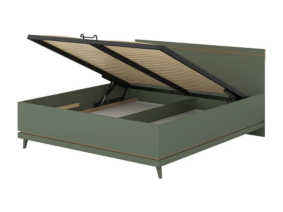 Lit coffre NOKI – 180x200 cm vert et bois – Style scandinave