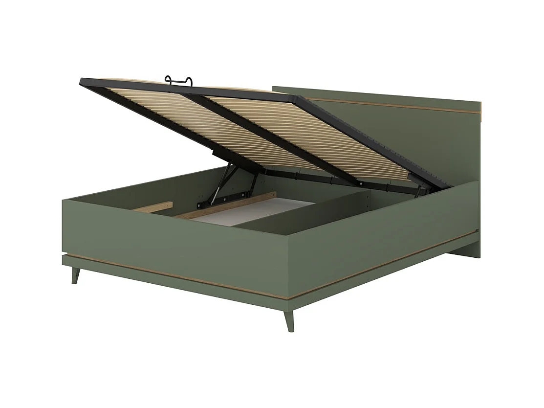 Lit coffre NOKI – 160x200 cm vert et bois – Style scandinave