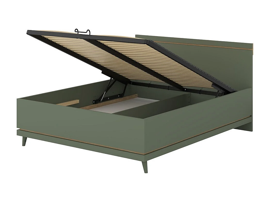 Lit coffre NOKI – 160x200 cm vert et bois – Style scandinave