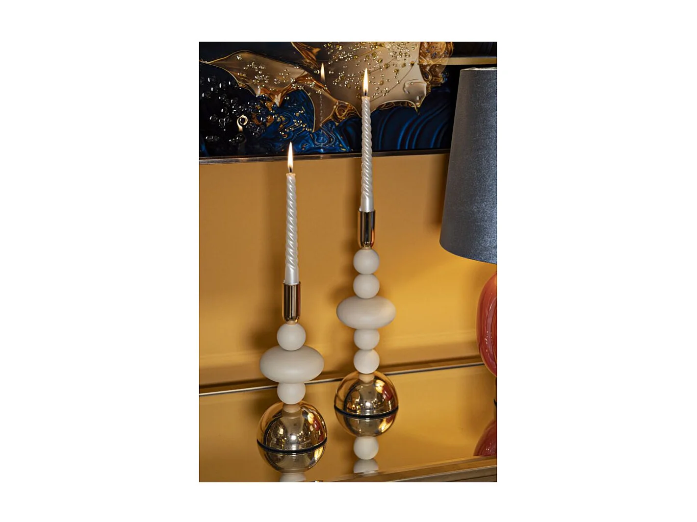Lot de 2 Chandeliers "Galaxy" 30cm Crème & Or