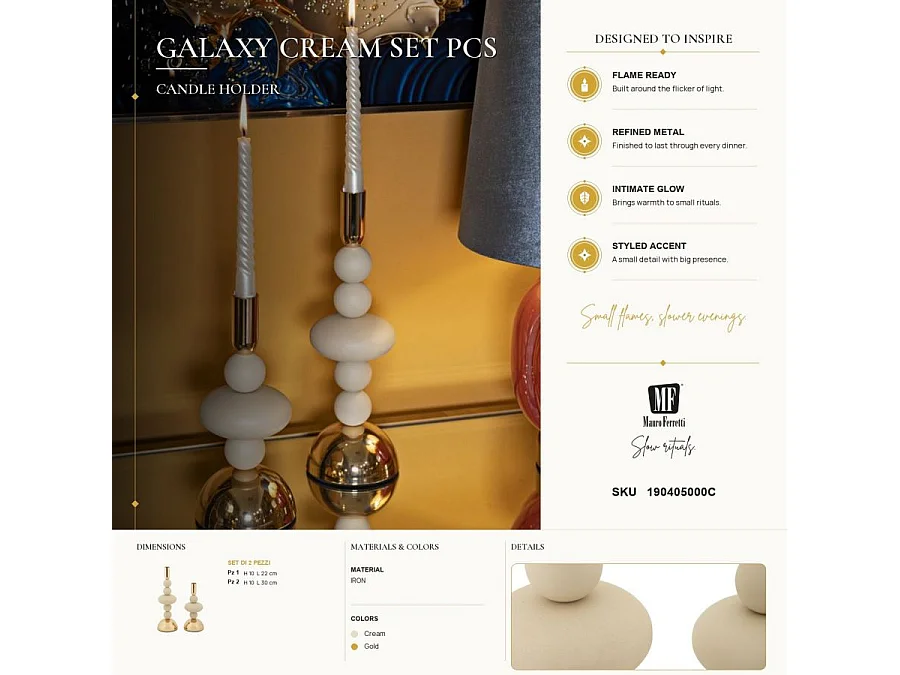 Lot de 2 Chandeliers "Galaxy" 30cm Crème & Or