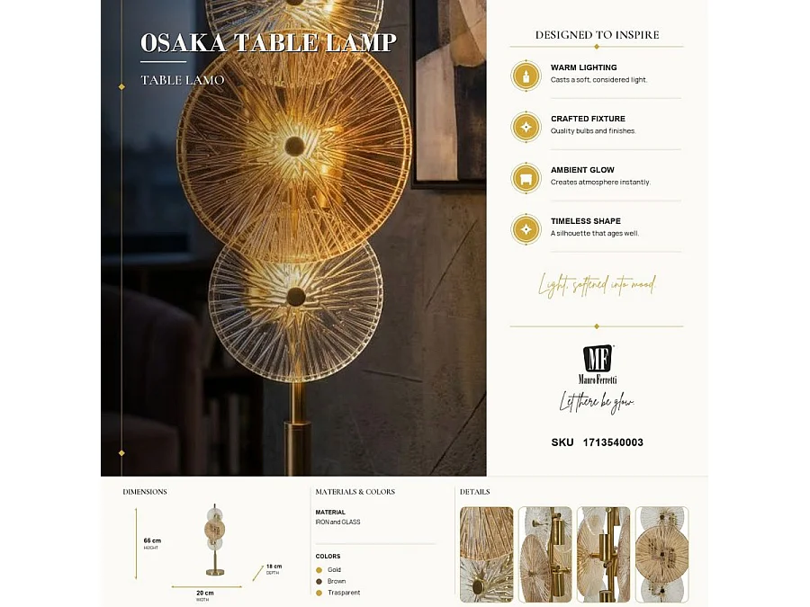 Lampe à Poser "Osaka" 66cm Or & Transparent