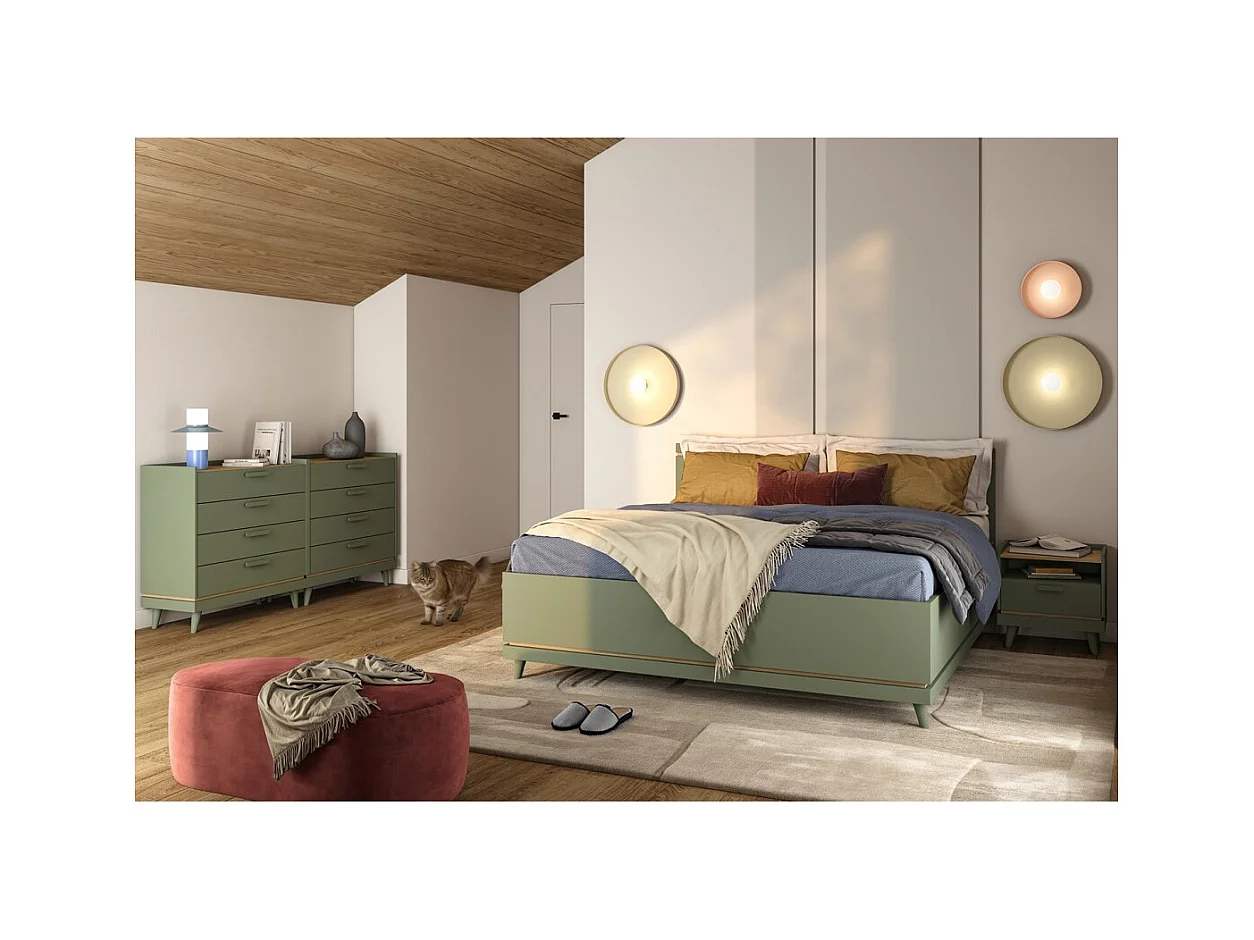 Lit NOKI – 180x200 cm vert et bois – Style scandinave