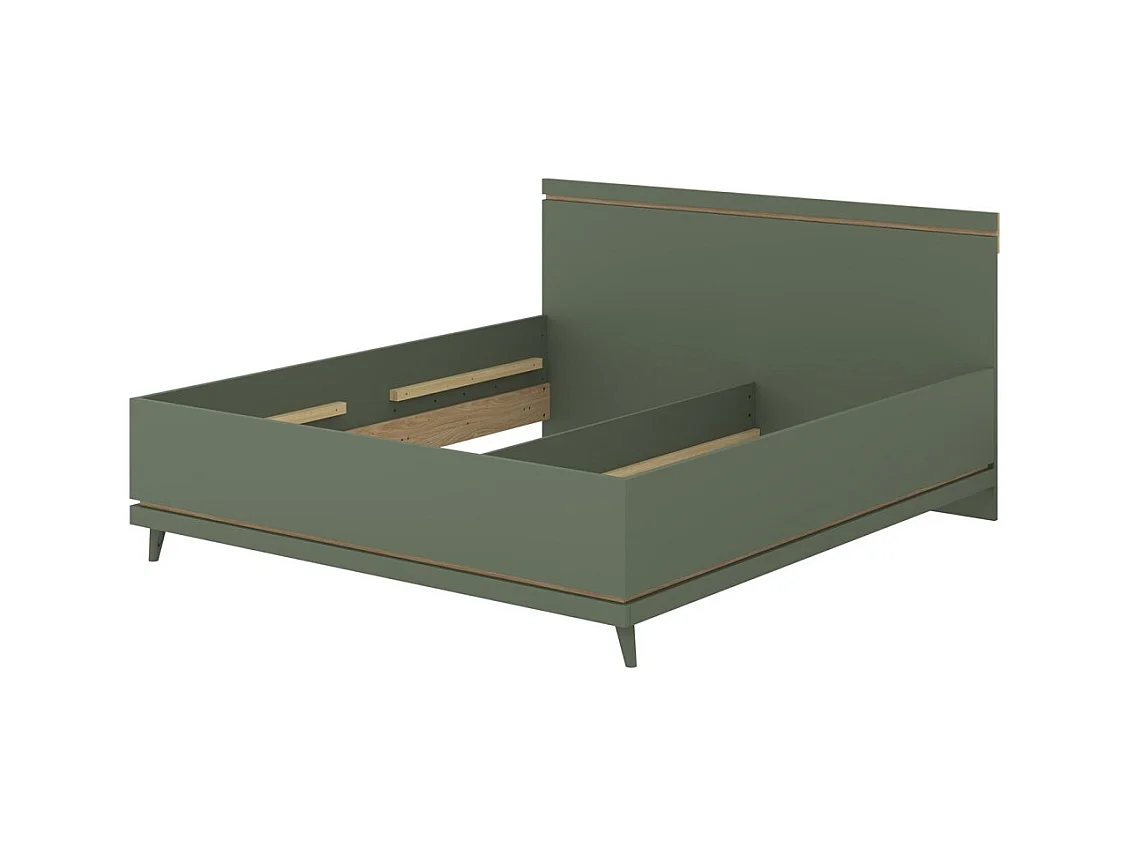 Lit NOKI – 180x200 cm vert et bois – Style scandinave