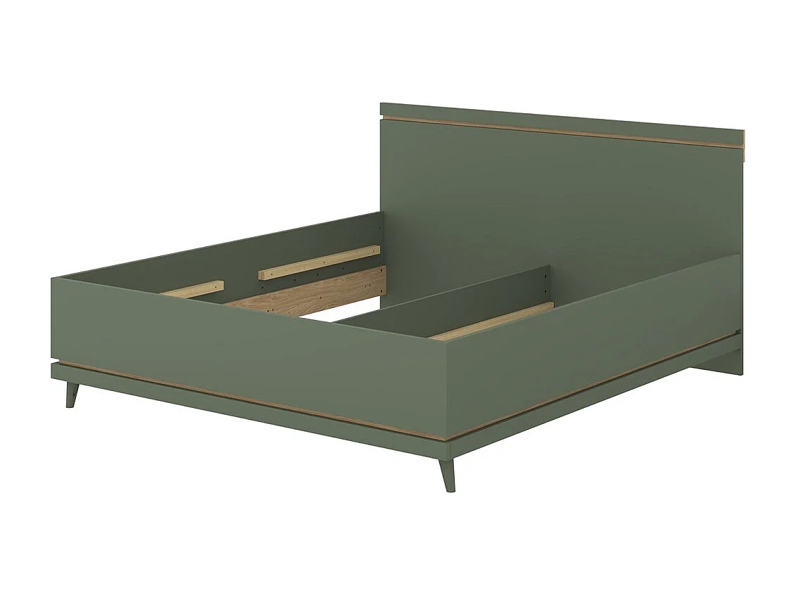 Lit NOKI – 180x200 cm vert et bois – Style scandinave
