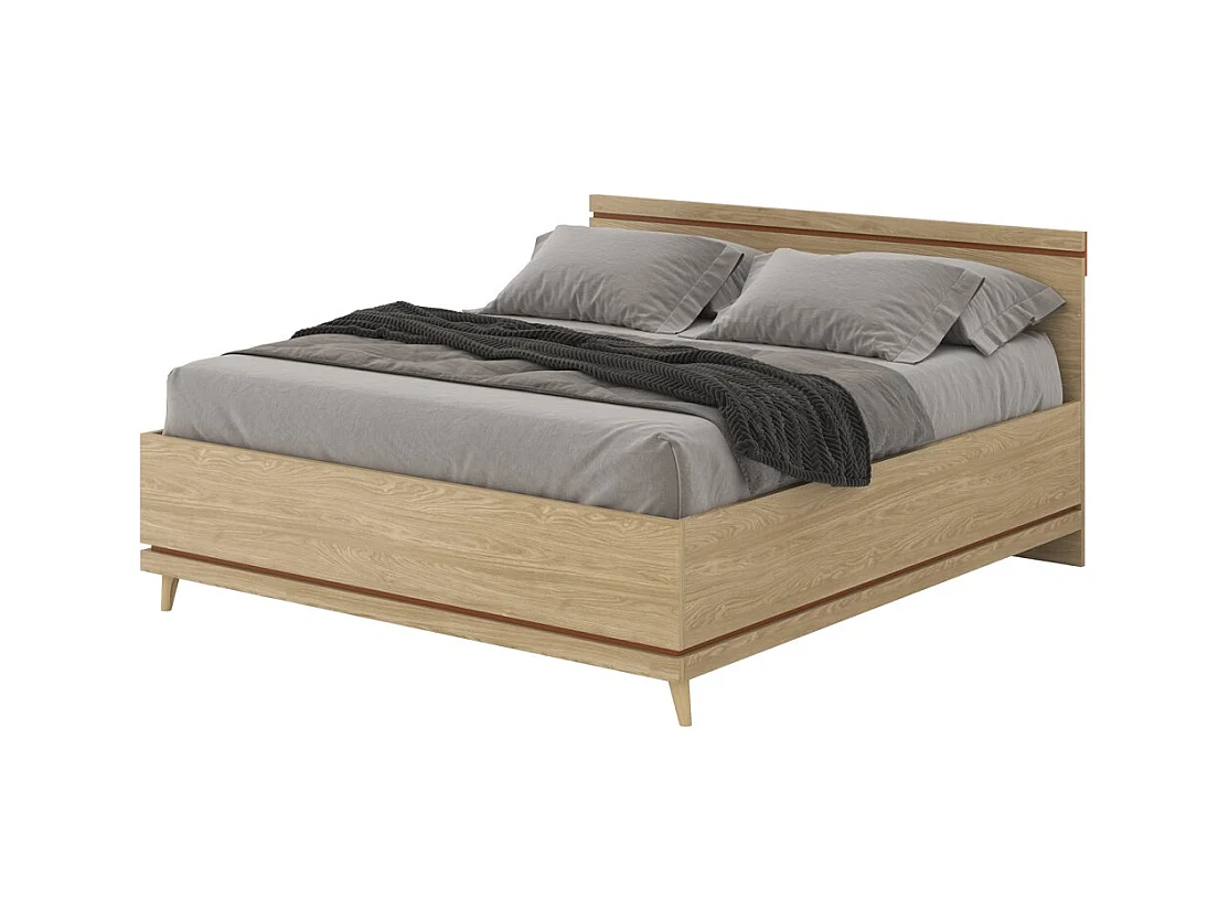 Lit NOKI – 180x200 cm chêne clair et moka – Style scandinave sans sommier