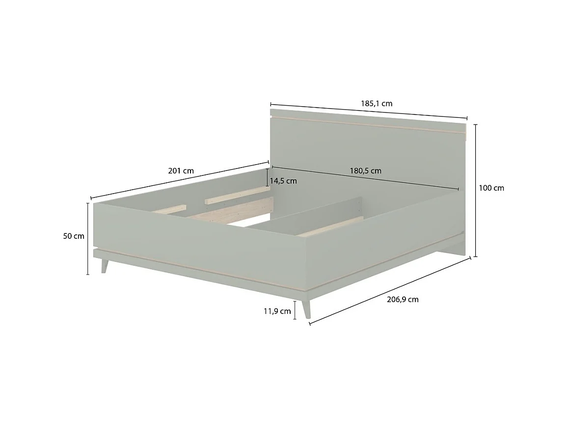 Lit NOKI – 180x200 cm chêne clair et moka – Style scandinave sans sommier