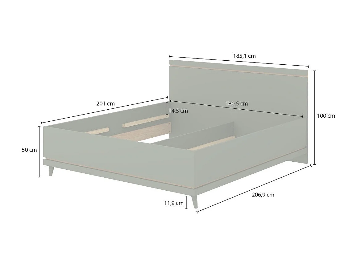 Lit NOKI – 180x200 cm chêne clair et moka – Style scandinave sans sommier
