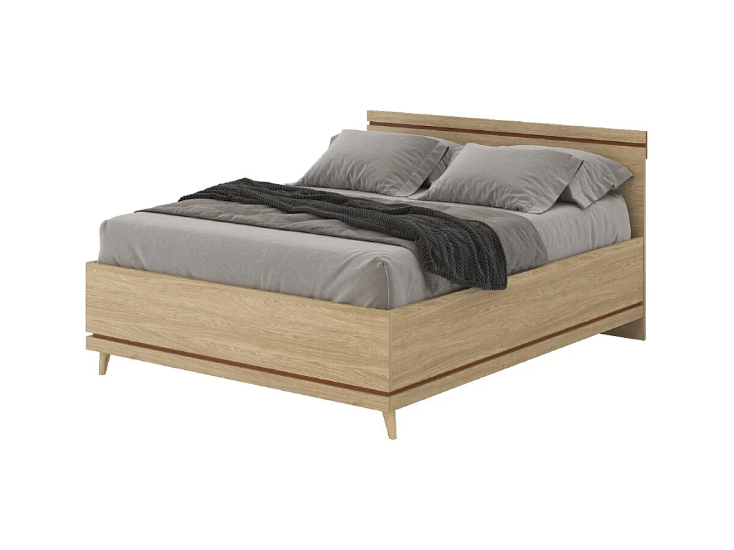 Lit NOKI – 160x200 cm chêne clair et moka – Style scandinave sans sommier