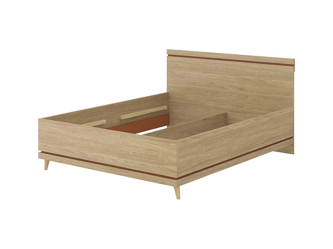 Lit NOKI – 160x200 cm chêne clair et moka – Style scandinave sans sommier