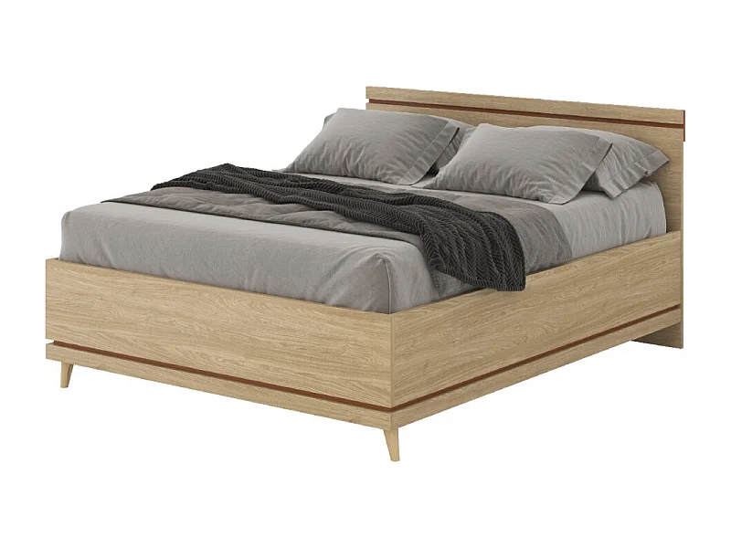 Lit NOKI – 160x200 cm chêne clair et moka – Style scandinave sans sommier