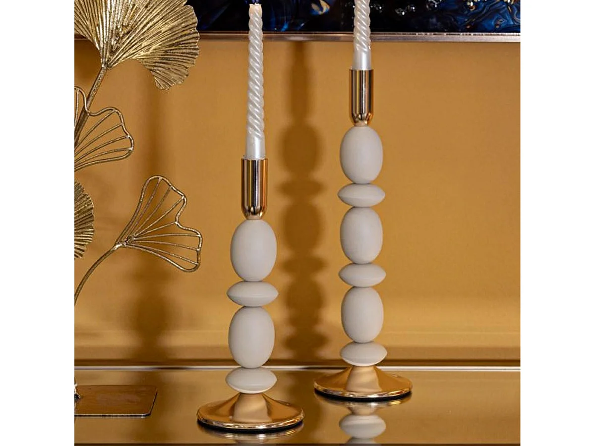 Lot de 2 Chandeliers "Shuttle" 33cm Crème & Or