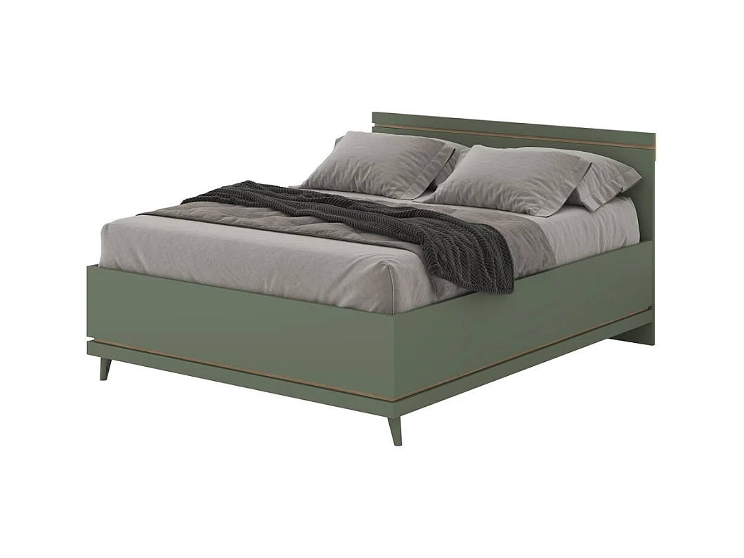 Lit NOKI – 160x200 cm vert et bois – Style scandinave