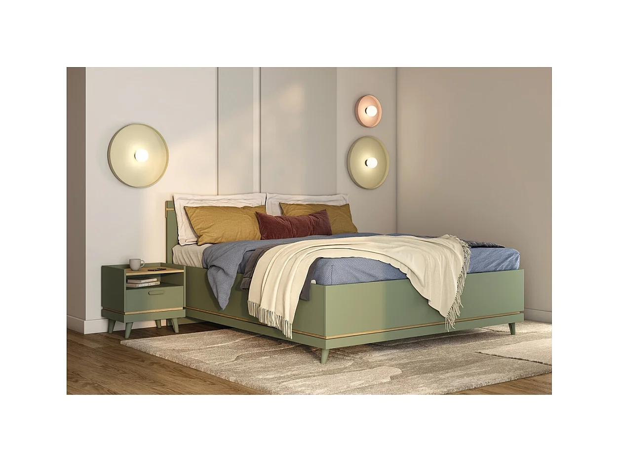 Lit NOKI – 160x200 cm vert et bois – Style scandinave