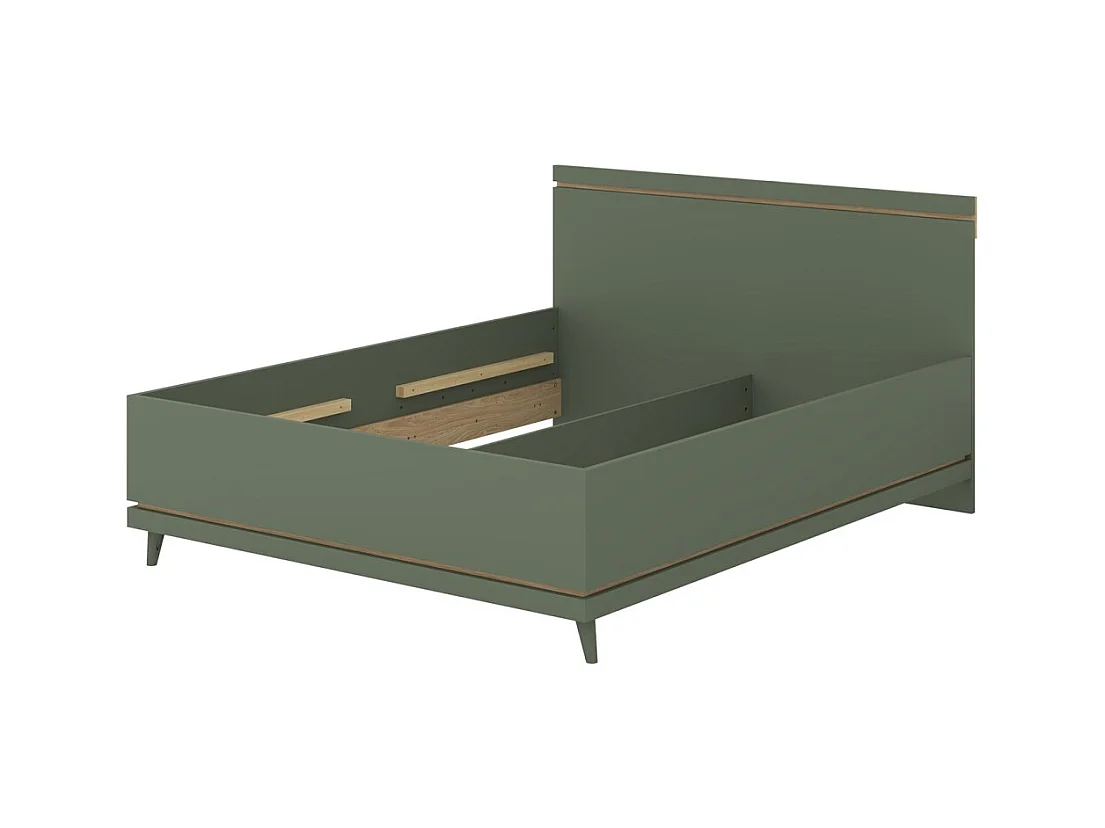 Lit NOKI – 160x200 cm vert et bois – Style scandinave