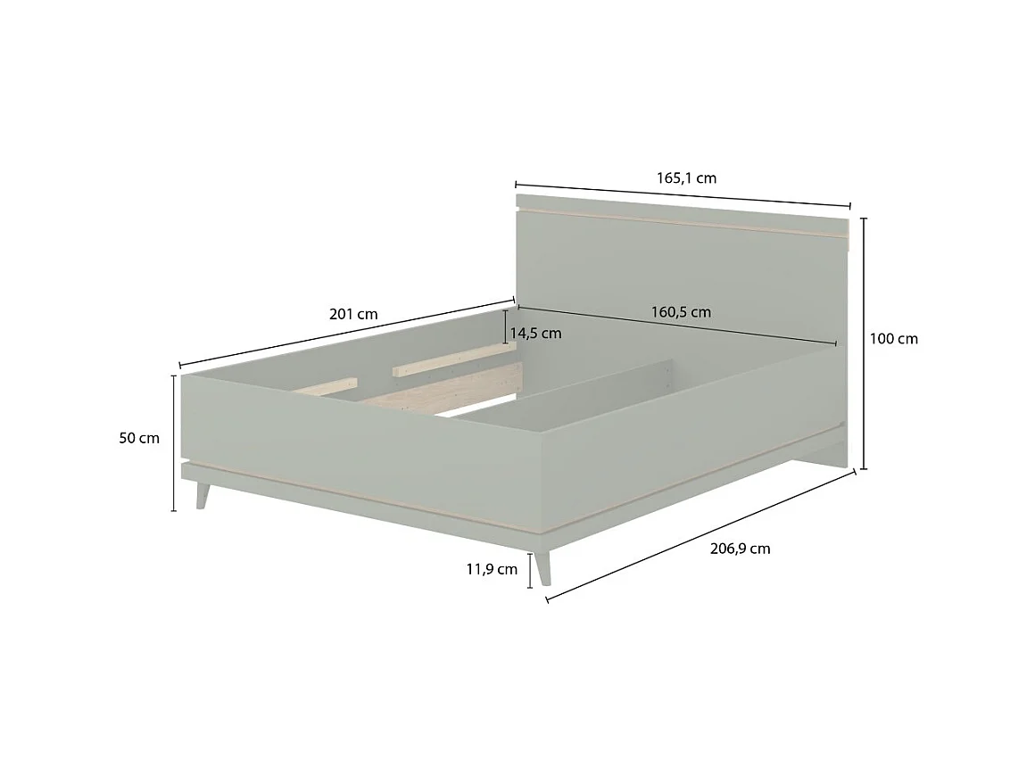 Lit NOKI – 160x200 cm vert et bois – Style scandinave