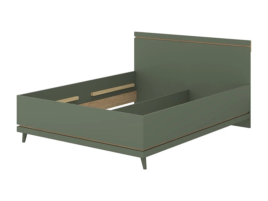Lit NOKI – 160x200 cm vert et bois – Style scandinave