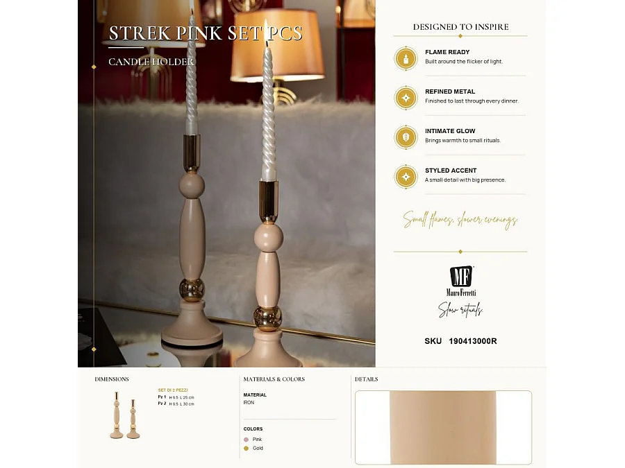 Lot de 2 Chandeliers "Strek" 30cm Rose & Or