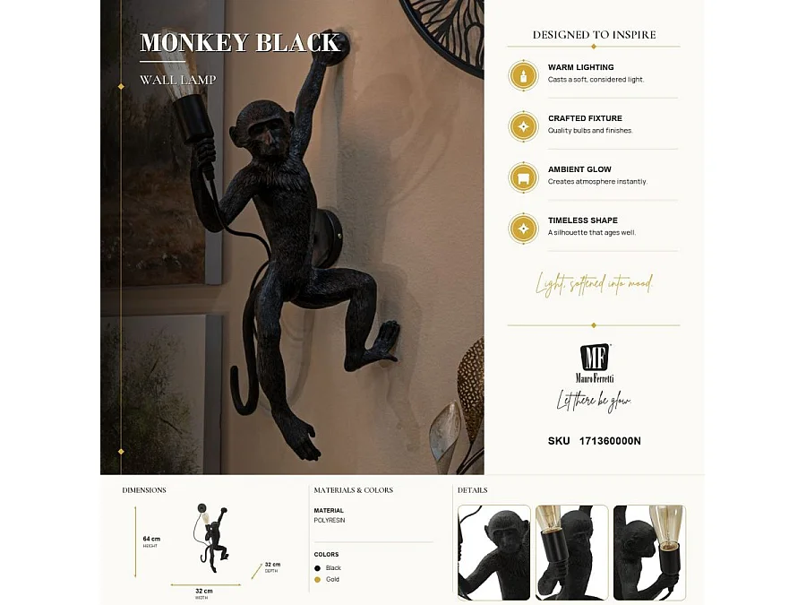 Dekorative Wandleuchte aus Polyresin Monkey