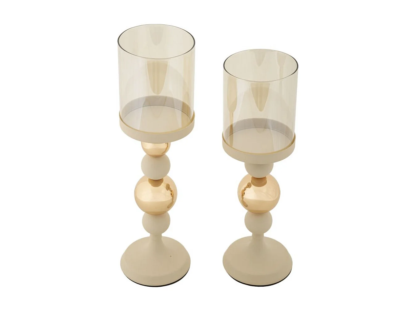 Set van 2 kandelaars - crèmekleurig, goudkleurig, ijzer, glamour stijl - Pack Glazed Set