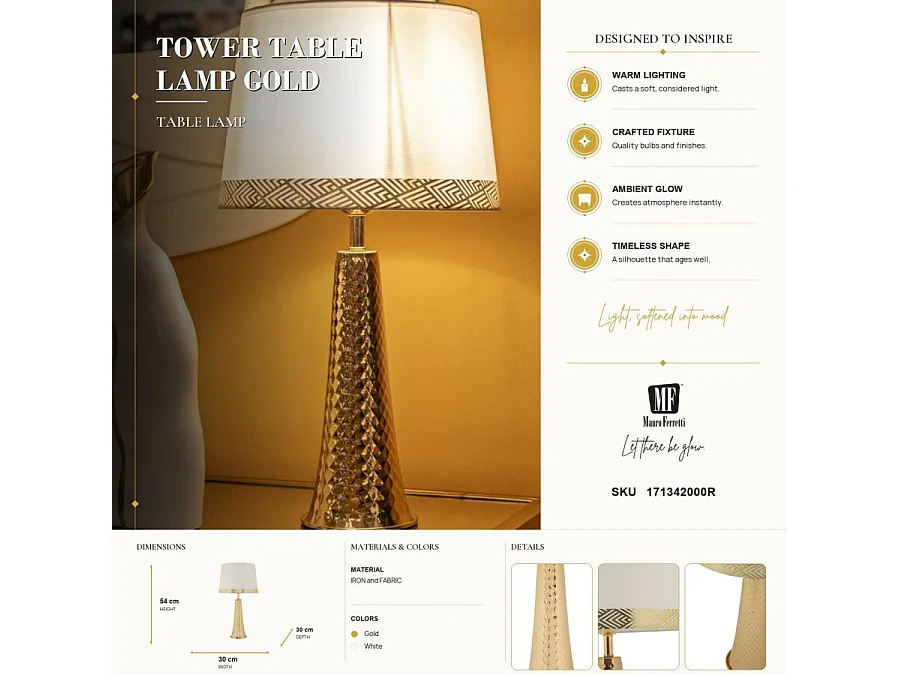 Lampe à Poser Design "Tower" 54cm Or