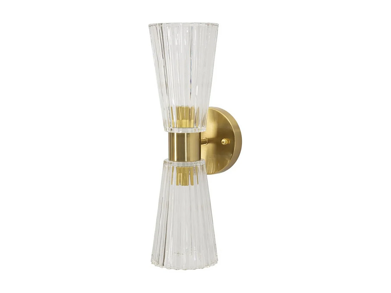 Wandlamp van goudkleurig en wit metaal en stof