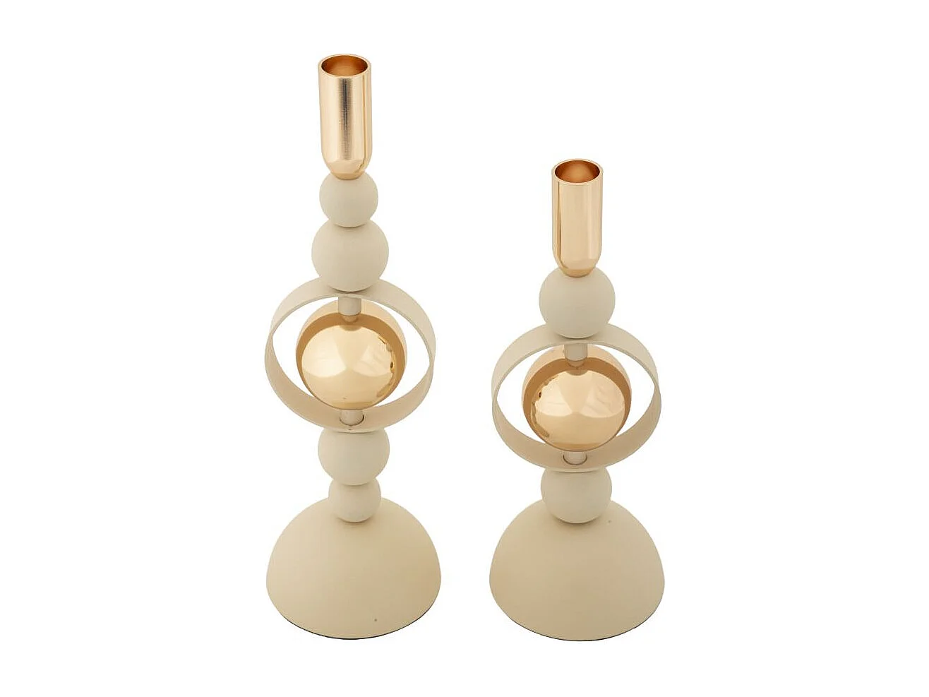 Lot de 2 Chandeliers "Saturn" 33cm Crème & Or