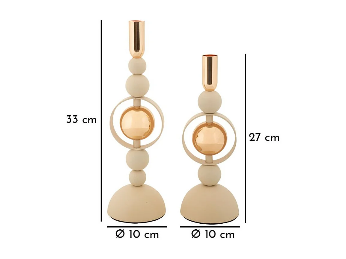 Lot de 2 Chandeliers "Saturn" 33cm Crème & Or