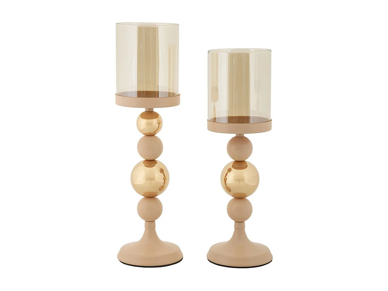 Lot de 2 Bougeoirs Design "Strek" 36cm Rose & Or