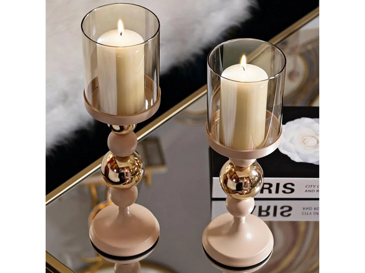 Lot de 2 Bougeoirs Design "Strek" 36cm Rose & Or