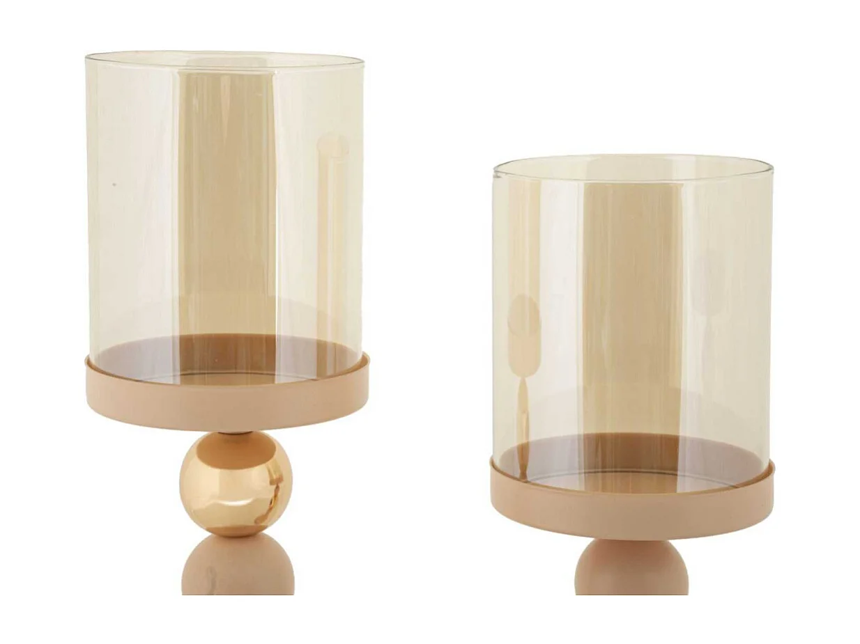 Lot de 2 Bougeoirs Design "Strek" 36cm Rose & Or