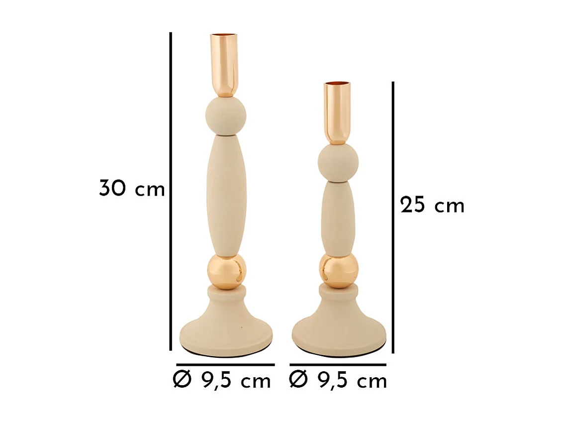 Lot de 2 Chandeliers "Strek" 30cm Crème & Or