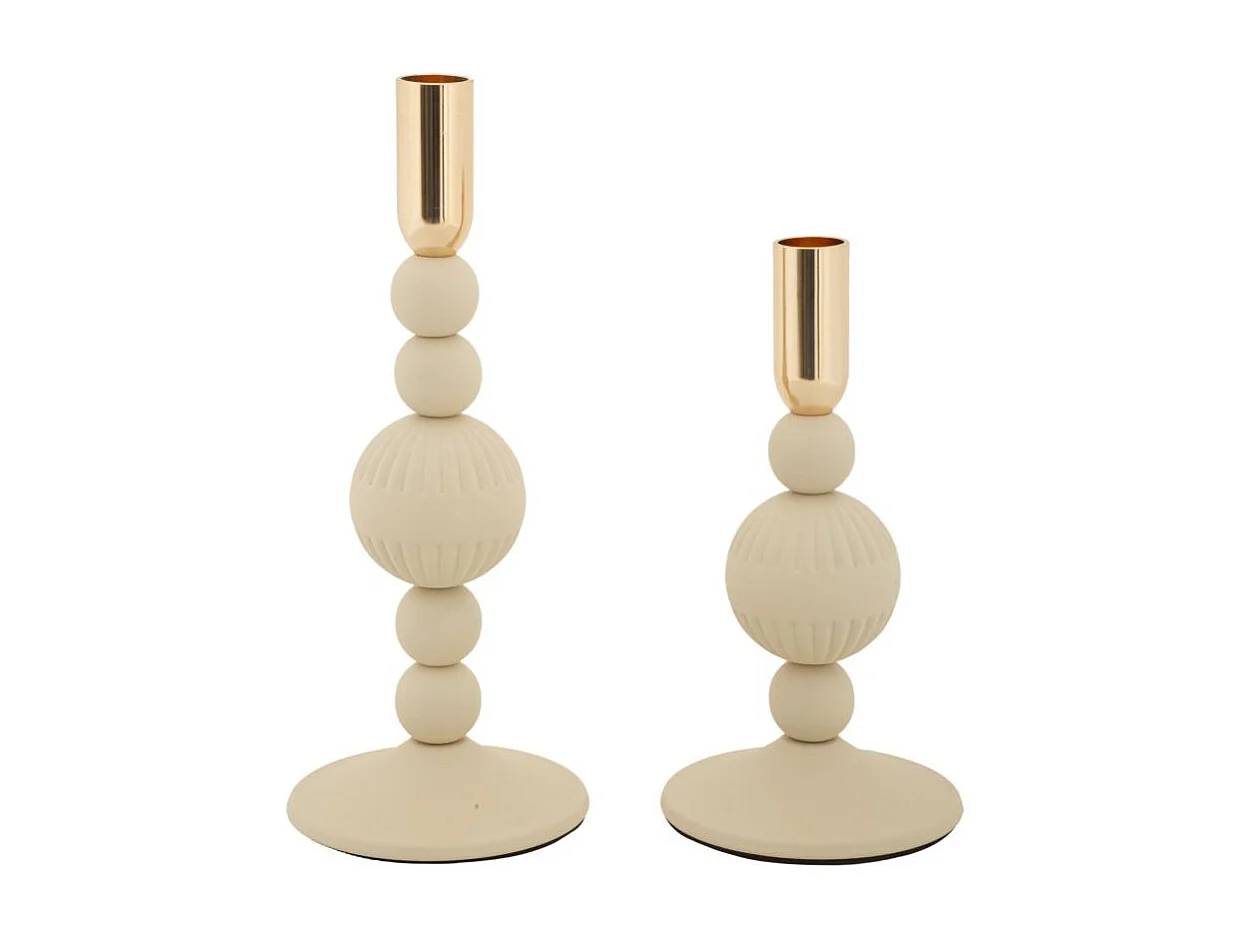 Lot de 2 Chandeliers "Aster" 25cm Crème & Or