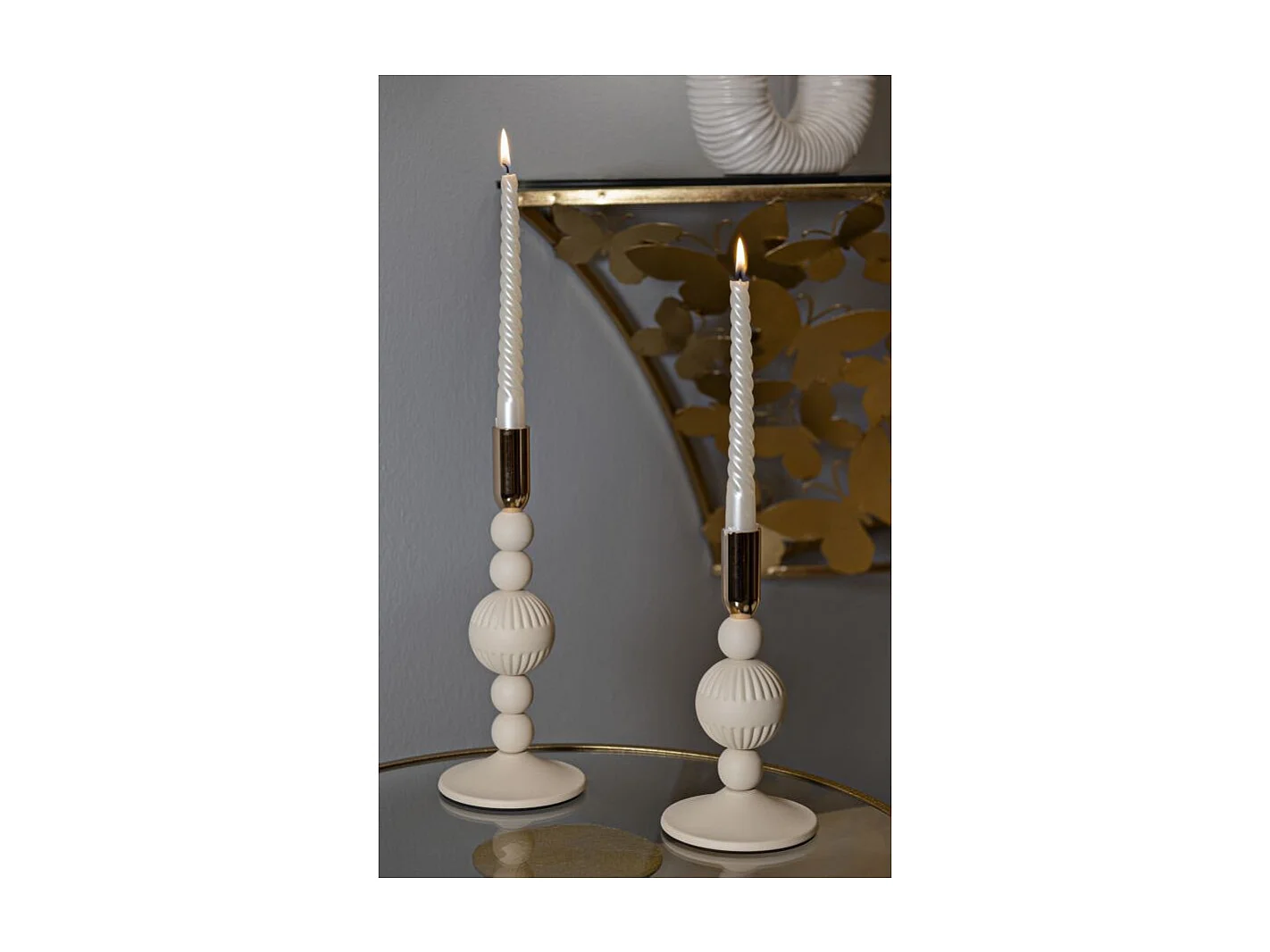 Lot de 2 Chandeliers "Aster" 25cm Crème & Or