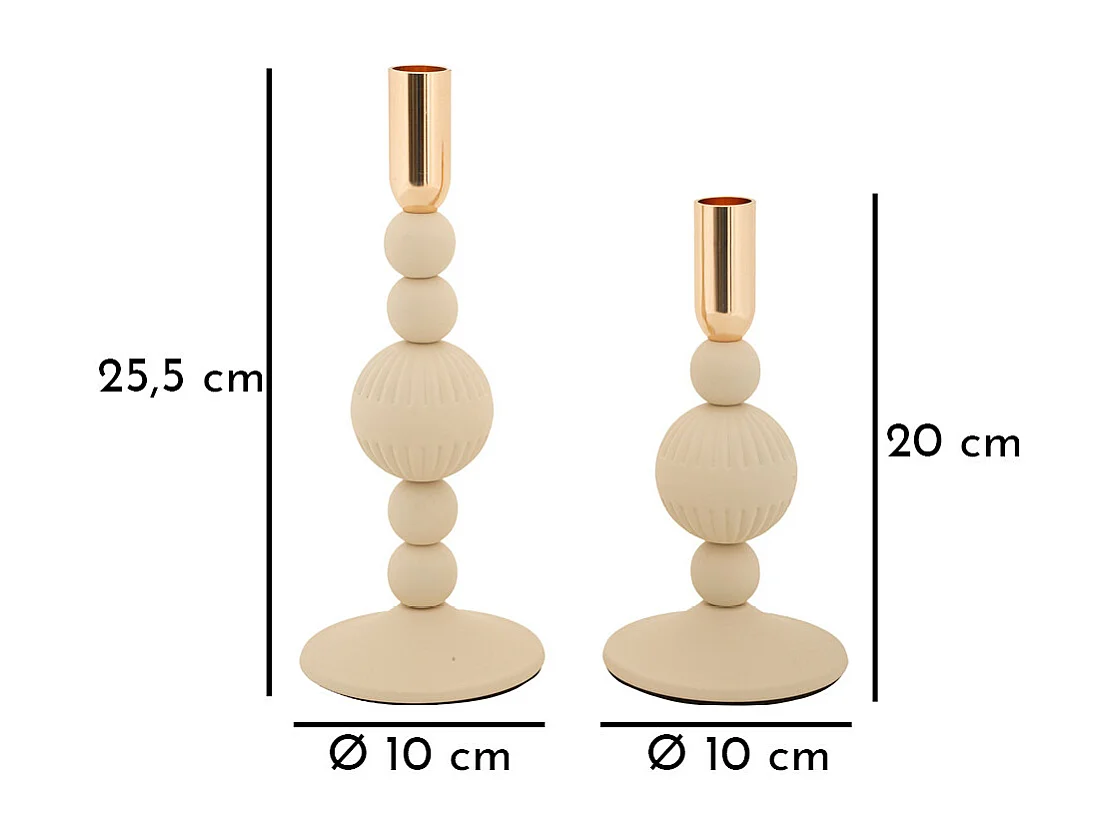 Lot de 2 Chandeliers "Aster" 25cm Crème & Or