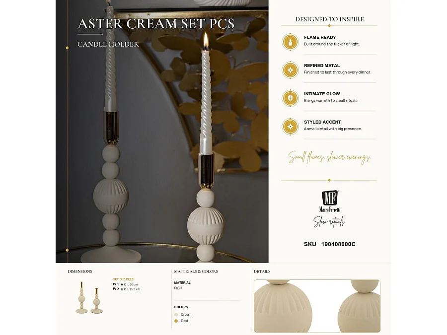 Lot de 2 Chandeliers "Aster" 25cm Crème & Or