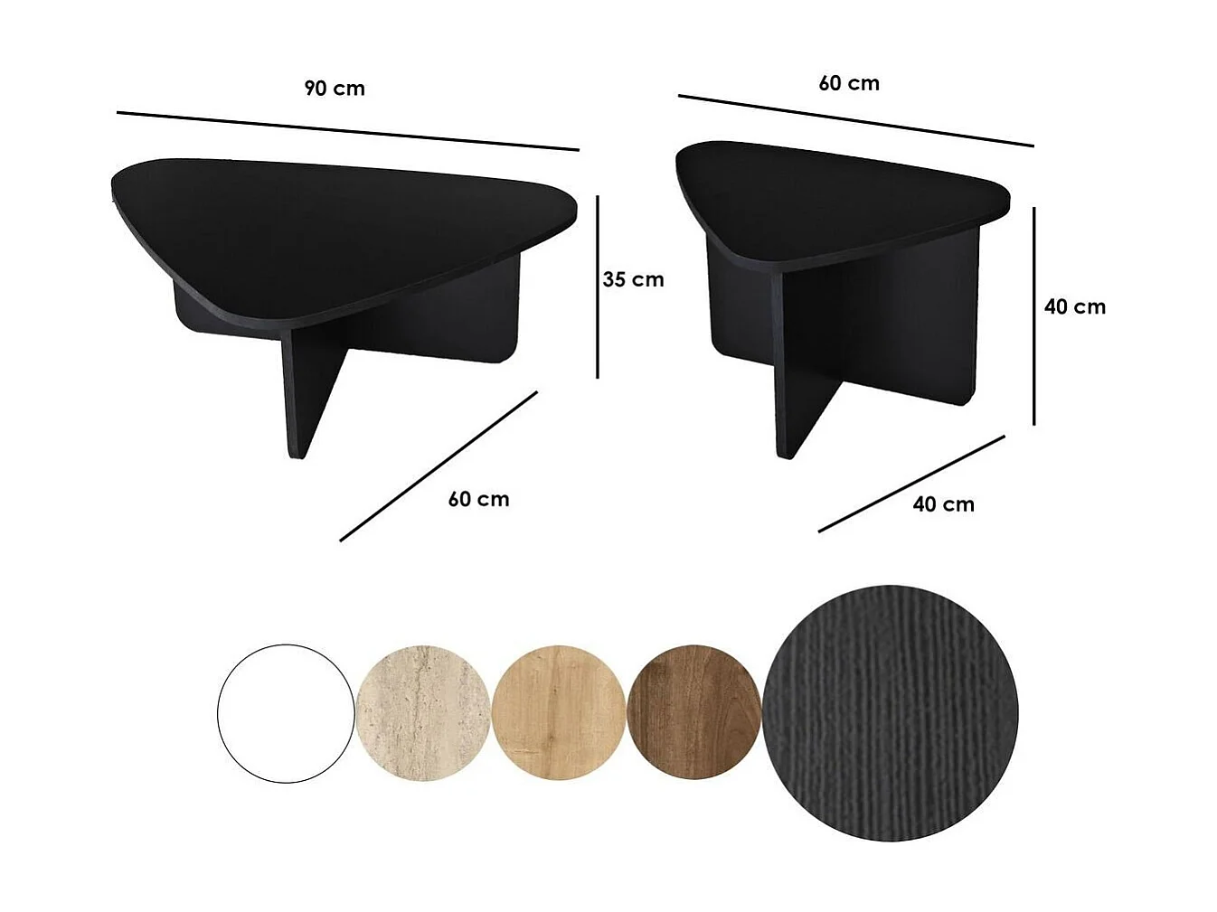 Set van 2 lage tafels in driehoekvorm met afgeronde randen L90/L60 cm - BALLARE