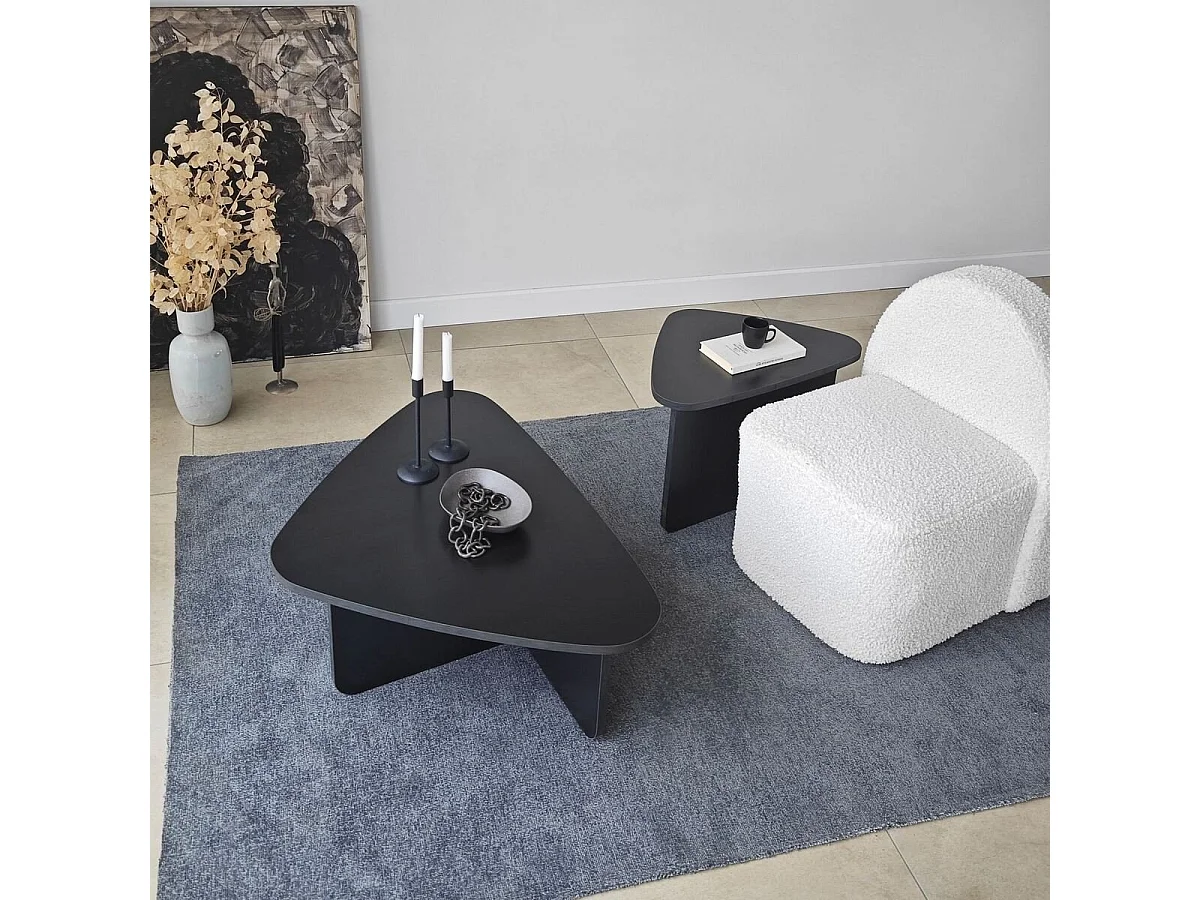 Lot de 2 tables basses formes triangles aux bords arrondis L90/L60 cm - BALLARE