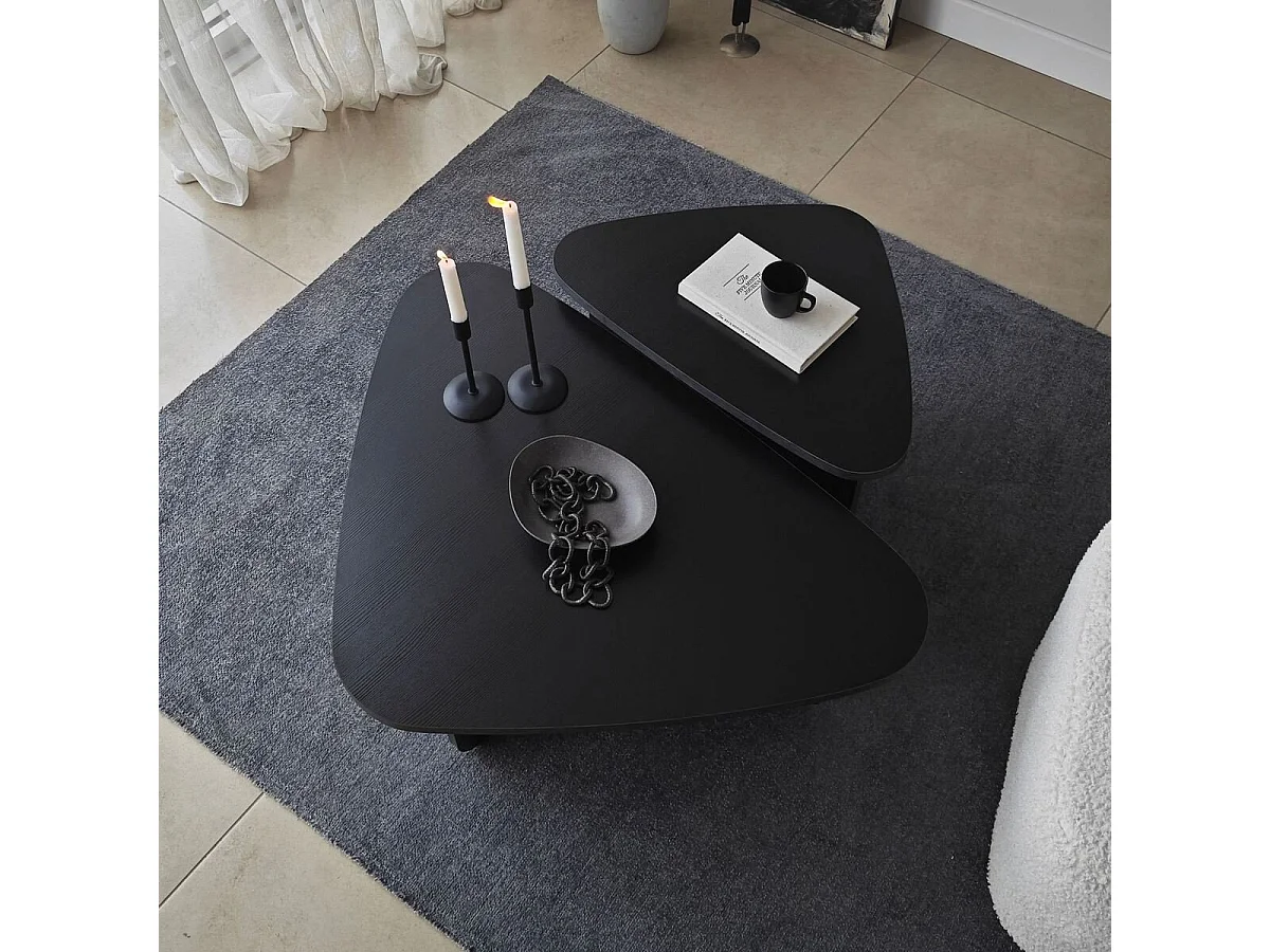 Lot de 2 tables basses formes triangles aux bords arrondis L90/L60 cm - BALLARE