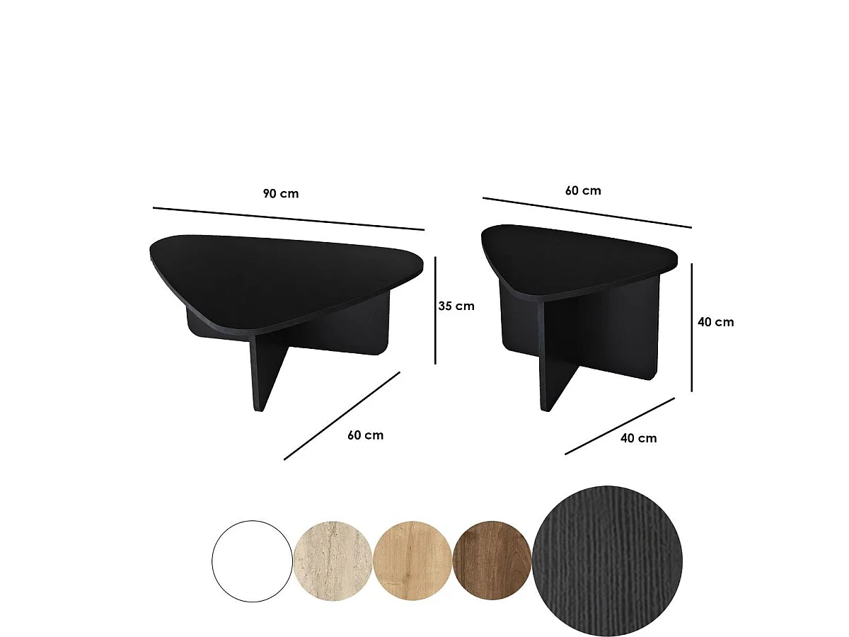 Lot de 2 tables basses formes triangles aux bords arrondis L90/L60 cm - BALLARE